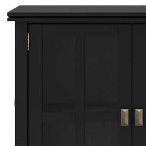 English Elm Artisan Wide 4-Door Storage Cabinet - Handcrafted Black Wood With Glass Doors For Versatile Style B136P158420