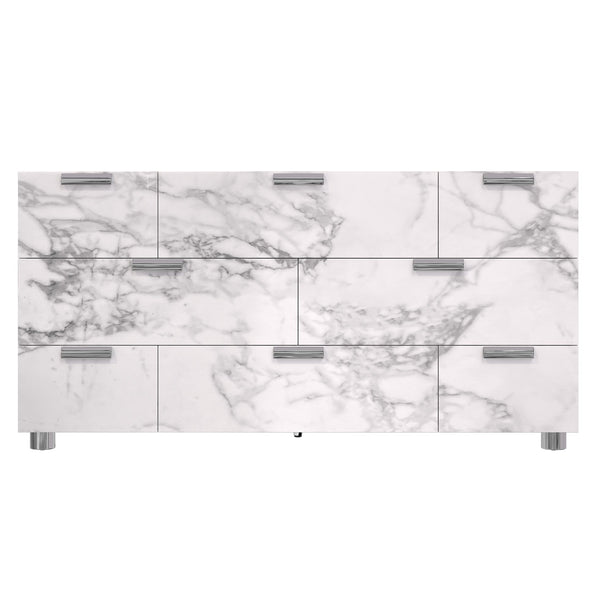 Bernhardt Bernhardt Stratum Dresser With Arabescato Stone Fronts, 8 Soft‑Close Drawers, Mist Wood Case, Polished Nickel Accents 325050