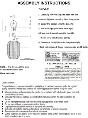 Surya Beke Accent Table Lamp - 27" Rustic Rattan & Metal Design, Cozy Cotton Shade For Home Décor Body, Wheat Rattan,Iron,Cotton,Iron Bke-001