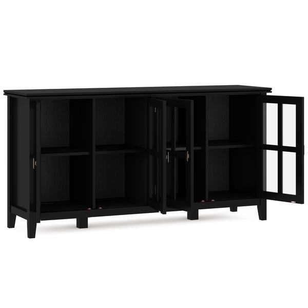 English Elm Artisan Wide 4-Door Storage Cabinet - Handcrafted Black Wood With Glass Doors For Versatile Style B136P158420