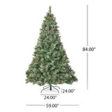 Christopher Knight Home® - Noble House - 7-foot Cashmere Pine Pre-Lit Clear LED Artificial Christmas Tree with Snowy Branches and Pinecones