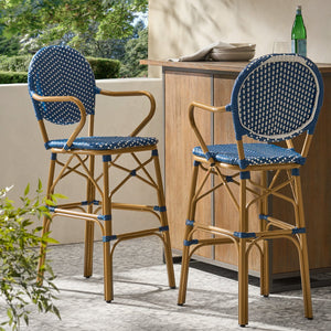 English Elm Outdoor Bistro Wicker Barstools Set of 2 Rust Resistant Aluminum Patio Bar Seating 72605.00