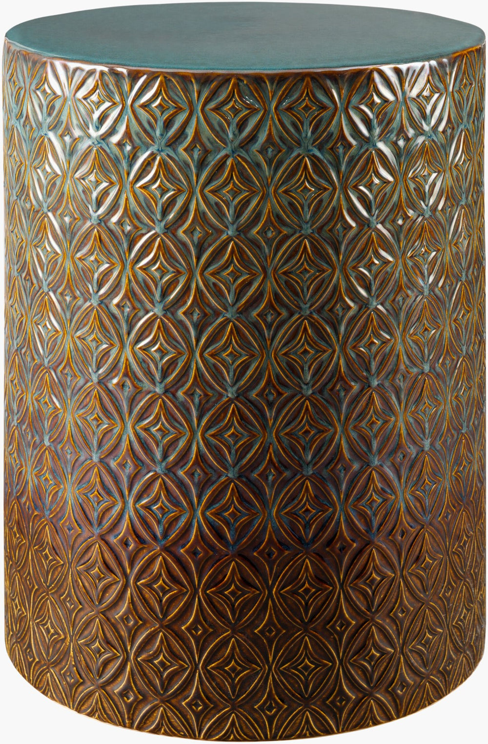 Surya Brick Lane Elegant 19"H X 13"W Ceramic End Table – Versatile Outdoor/Indoor Charm & Sophistication Top, Blue,Base, Blue Ceramic,Ceramic Bkln001-191313