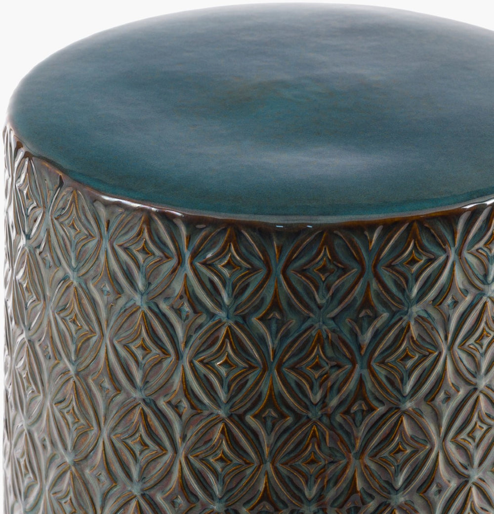 Surya Brick Lane Elegant 19"H X 13"W Ceramic End Table – Versatile Outdoor/Indoor Charm & Sophistication Top, Blue,Base, Blue Ceramic,Ceramic Bkln001-191313