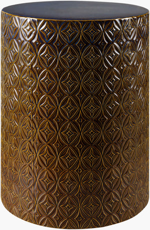 Surya Brick Lane Elegant 19"H X 13"W Ceramic End Table – Versatile Outdoor/Indoor Charm & Sophistication Top, Brown,Base, Brown Ceramic,Ceramic Bkln002-191313