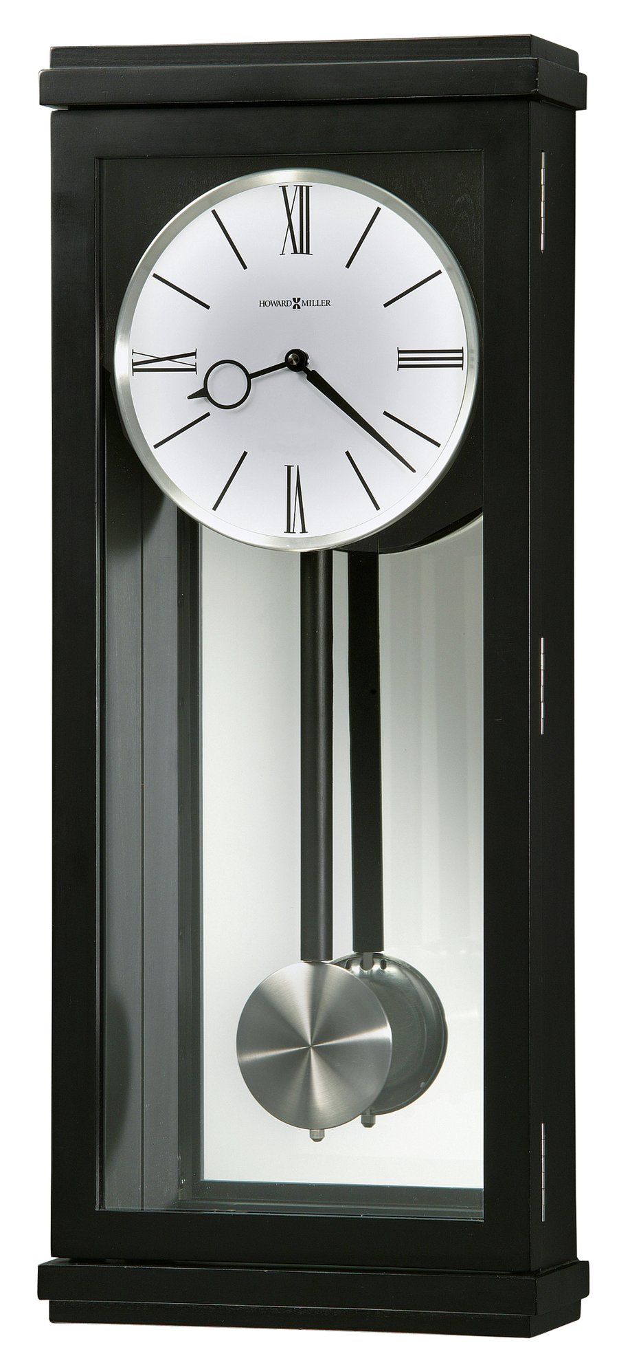 Hekman Furniture 625440 Elegant Modern Wood Wall Clock With Chimes, Pendulum & Black Satin Finish - Perfect Accent! Black Satin Alvarez Wall Clock 625440