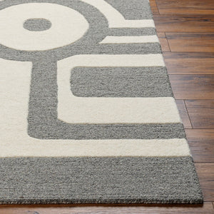 Livabliss Brook Handmade Wool Accent Rug Art Deco Geometric Plush Pile Entryway Floor Decor Beige, Charcoal 2' x 3' BKO2300-23
