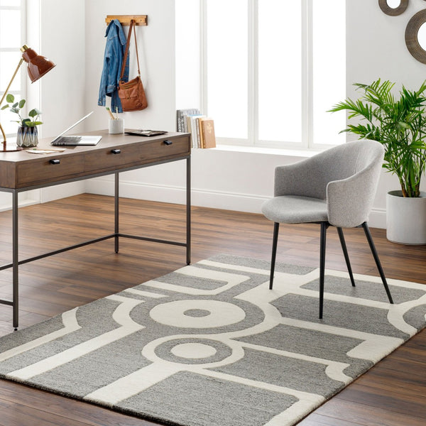 Livabliss Brook Handmade Wool Accent Rug Art Deco Geometric Plush Pile Entryway Floor Decor Beige, Charcoal 2' x 3' BKO2300-23