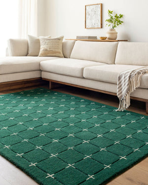 Livabliss Brook Art Deco Hand Tufted Wool Area Rug for Living Room or Primary Bedroom Dark Green, Lig 3' x 10' BKO2333-310