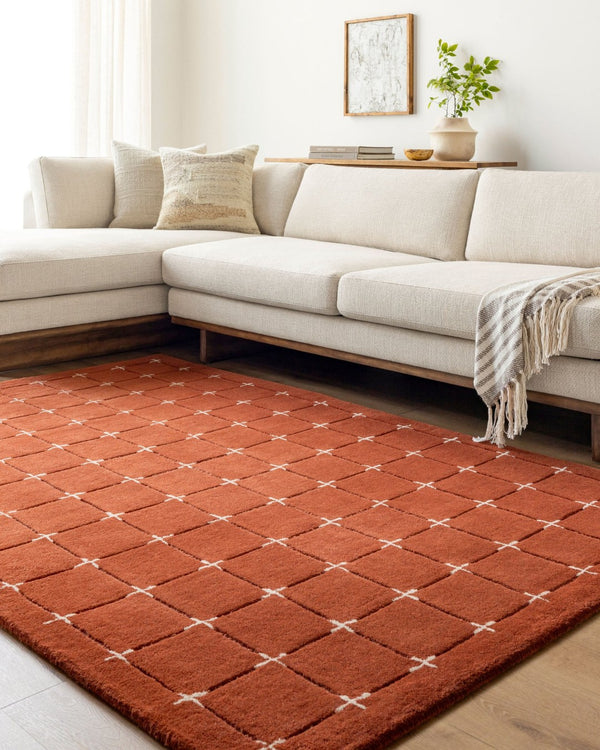 Livabliss Brook Art Deco Hand Tufted Wool Area Rug for Living Room or Dining Space Rust, Light Bei 3' x 10' BKO2334-310