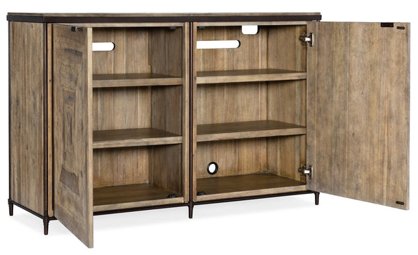 Hooker Furniture St. Armand Door Chest Solid Acacia Media Console With Antique Bronze Trim, Soft-Close Doors, 54" Wide 5601-85001-LTWD