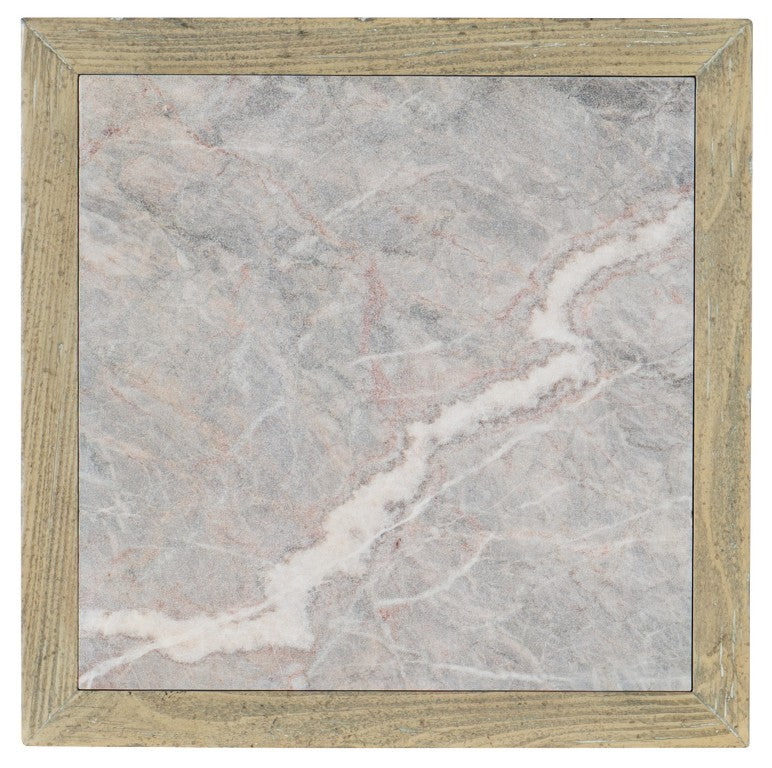 Hooker Furniture Surfrider Driftwood Square End Table With Sandblasted Stone Top & Modified X Base — Coastal Chic Accent 6015-80113-80