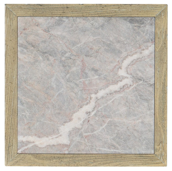 Hooker Furniture Surfrider Driftwood Square End Table With Sandblasted Stone Top & Modified X Base — Coastal Chic Accent 6015-80113-80