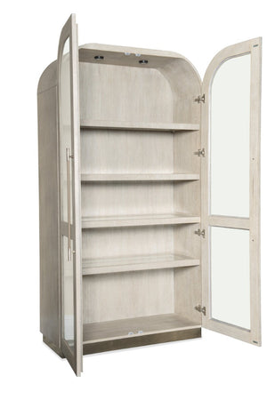 Hooker Furniture Modern Mood Display Cabinet With Integrated Lighting, Quartered Oak Veneer, Leather Pulls, Soft-Close Doors Light Brown 6850-75906-80