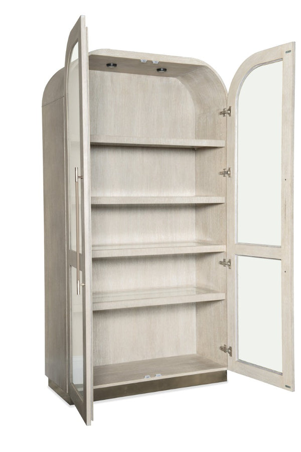 Hooker Furniture Modern Mood Display Cabinet With Integrated Lighting, Quartered Oak Veneer, Leather Pulls, Soft-Close Doors Light Brown 6850-75906-80