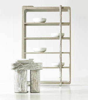 Bernhardt Bernhardt Arcadia Sculptural Etagere In Clay Oak With Faux Stone Post, 5 Shelves Rustic Modern Loft 334812