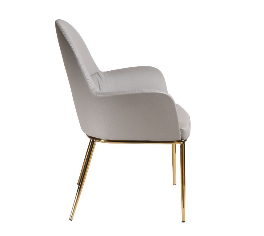 VIG Furniture Blanton Grey Vegan Leatherette Accent Chair With Gold-Plated Legs, Ruched Lumbar & Curved Arms VGOBTY148-GRY-CH