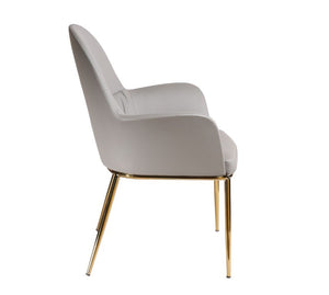 VIG Furniture Blanton Grey Vegan Leatherette Accent Chair With Gold-Plated Legs, Ruched Lumbar & Curved Arms VGOBTY148-GRY-CH