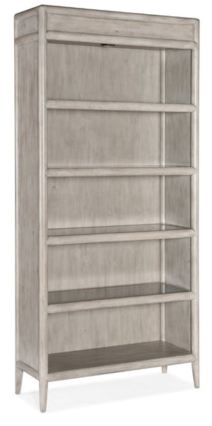 Hooker Furniture Burnham Grey Mink Bookcase With Alder Veneer, Glass Shelves & Adjustable Puck Lighting For Display 5921-10445-90