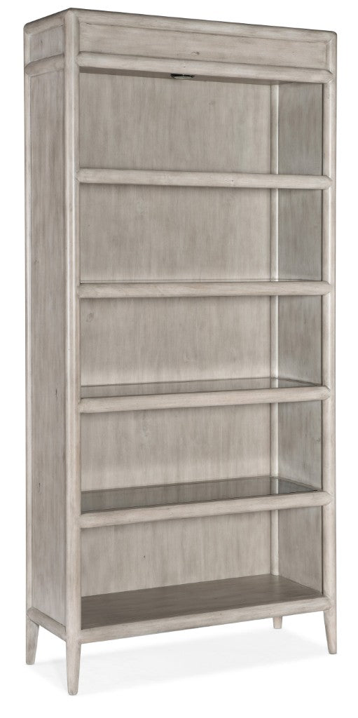 Hooker Furniture Burnham Grey Mink Bookcase With Alder Veneer, Glass Shelves & Adjustable Puck Lighting For Display 5921-10445-90