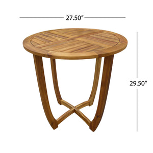English Elm Hermosa Outdoor Round Acacia Wood Bistro Table Slatted Hardwood Patio Accent 57522.00