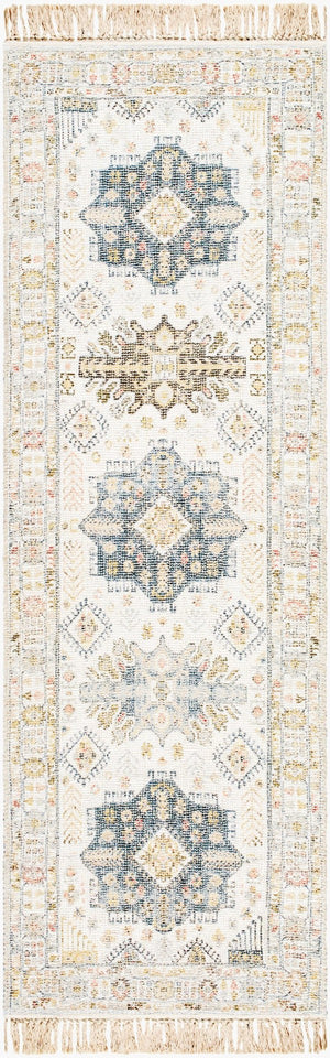 Livabliss Belfast Hand-loomed Cotton Accent Rug with Fringe Border for Entryway or Bedside Ivory, Slate Bl 2'6" x 8' BLF2300-268