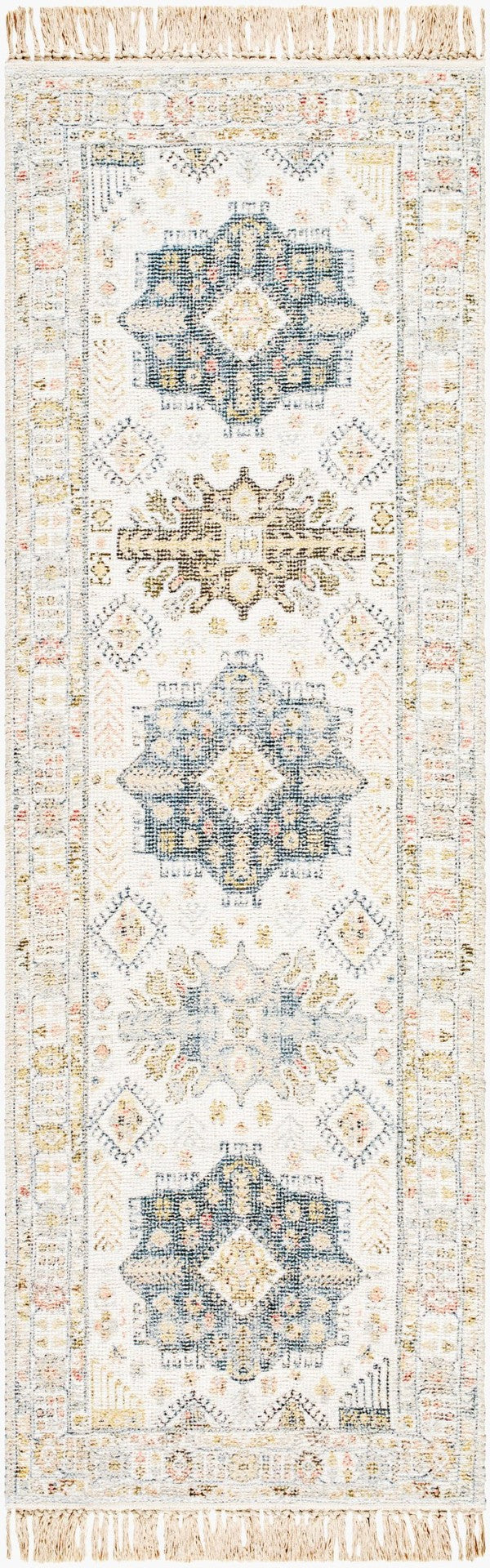 Livabliss Belfast Hand-loomed Cotton Accent Rug with Fringe Border for Entryway or Bedside Ivory, Slate Bl 2'6" x 8' BLF2300-268