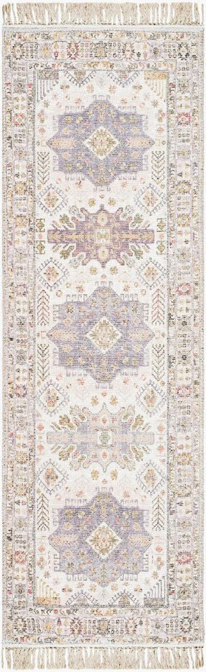 Livabliss Belfast Handloomed Flatweave Cotton Blend Accent Rug with Fringe for Entryways Ivory, Lavender 2'6" x 8' BLF2301-268