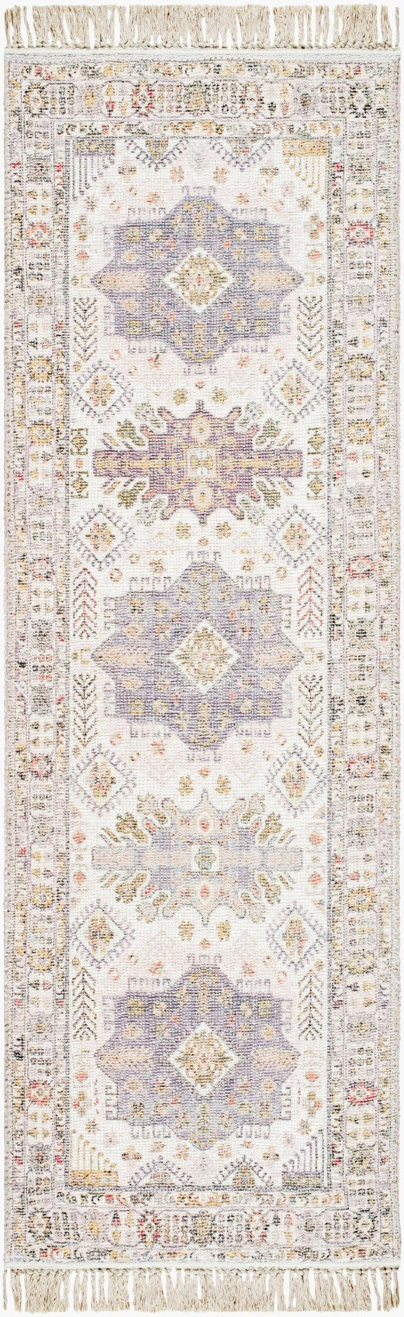 Livabliss Belfast Handloomed Flatweave Cotton Blend Accent Rug with Fringe for Entryways Ivory, Lavender 2'6" x 8' BLF2301-268