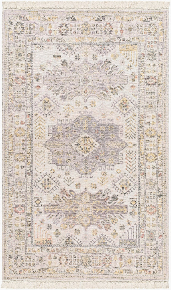 Livabliss Belfast Handloomed Flatweave Cotton Blend Accent Rug with Fringe for Entryways Ivory, Lavender 6' x 9' BLF2301-69