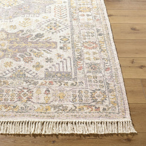 Livabliss Belfast Handloomed Flatweave Cotton Blend Accent Rug with Fringe for Entryways Ivory, Lavender 6' x 9' BLF2301-69