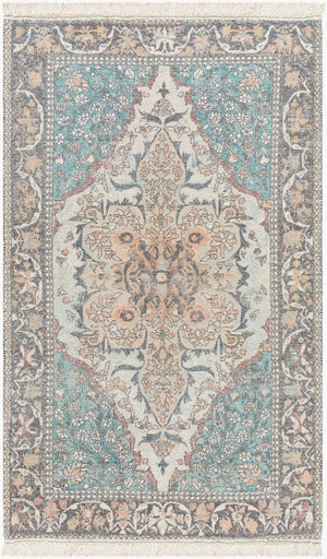 Livabliss Belfast Hand-loomed Artisan Accent Rug Cotton Blend Low Pile Fringe Entryway Decor Teal, Ivory 27" x 45" BLF2302-2745