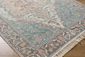 Livabliss Belfast Hand-loomed Artisan Accent Rug Cotton Blend Low Pile Fringe Entryway Decor Teal, Ivory 27" x 45" BLF2302-2745