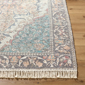 Livabliss Belfast Hand-loomed Artisan Accent Rug Cotton Blend Low Pile Fringe Entryway Decor Teal, Ivory 27" x 45" BLF2302-2745