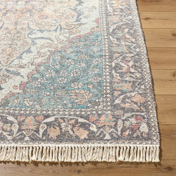 Livabliss Belfast Hand-loomed Artisan Accent Rug Cotton Blend Low Pile Fringe Entryway Decor Teal, Ivory 27" x 45" BLF2302-2745