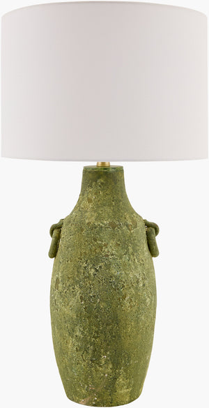Surya Beraliya 30" Elegant Accent Table Lamp With Hand-painted Ceramic Body & Warm Linen Shade For Home Body, Green,Shade, White,Finial, Metallic ,Gold,Harp, Metallic ,Gold,Cord, Translucent Ceramic,Linen,Polyester,Iron Bli-001