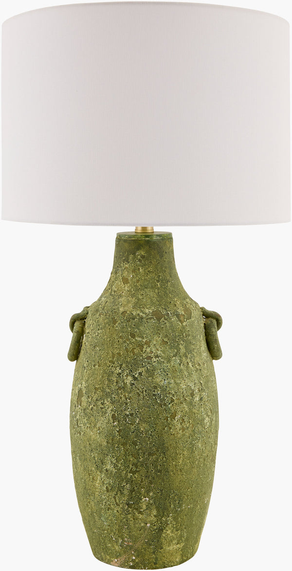 Surya Beraliya 30" Elegant Accent Table Lamp With Hand-painted Ceramic Body & Warm Linen Shade For Home Body, Green,Shade, White,Finial, Metallic ,Gold,Harp, Metallic ,Gold,Cord, Translucent Ceramic,Linen,Polyester,Iron Bli-001