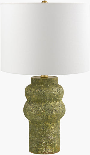 Surya Beraliya 30" Elegant Accent Table Lamp With Hand-painted Ceramic Body & Warm Linen Shade For Home Body, Green,Shade, White,Finial, Metallic ,Gold,Harp, Metallic ,Gold,Cord, Translucent Ceramic,Linen,Polyester,Iron Bli-005
