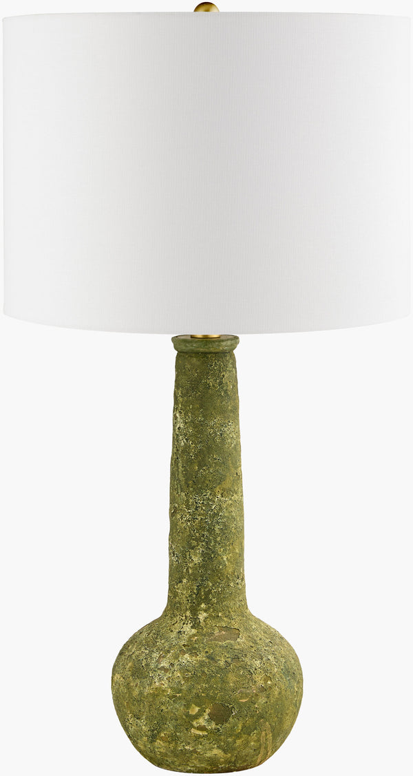 Surya Beraliya 30" Elegant Accent Table Lamp With Hand-painted Ceramic Body & Warm Linen Shade For Home Body, Green,Shade, White,Finial, Metallic ,Gold,Harp, Metallic ,Gold,Cord, Translucent Ceramic,Linen,Polyester,Iron Bli-007