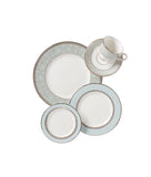 Westmore 5-Piece Place Setting, Platinum Trim, Dishwasher Safe, Blue Bone China