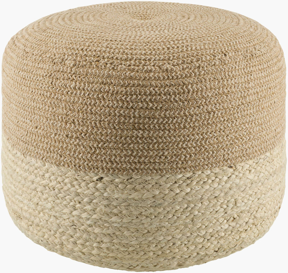 Surya Barkley Modern Minimalist 14"H X 18"W Pouf - Stylish Jute & Cotton Footrest For Casual Spaces 'Beige Jute,Cotton,Jute,Polybeads Blpf001-141818
