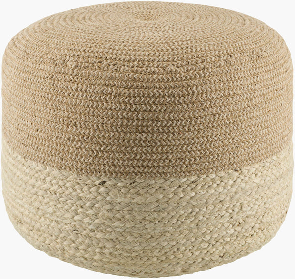 Surya Barkley Modern Minimalist 14"H X 18"W Pouf - Stylish Jute & Cotton Footrest For Casual Spaces 'Beige Jute,Cotton,Jute,Polybeads Blpf001-141818