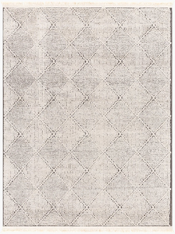 Livabliss Berlin Machine Woven Area Rug High Pile Fringe Trim Polypropylene Living Room Accent Ivory, Black 7'10" x 10' BLR2315-71010