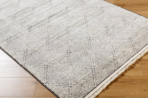 Livabliss Berlin Machine Woven Area Rug High Pile Fringe Trim Polypropylene Living Room Accent Ivory, Black 7'10" x 10' BLR2315-71010