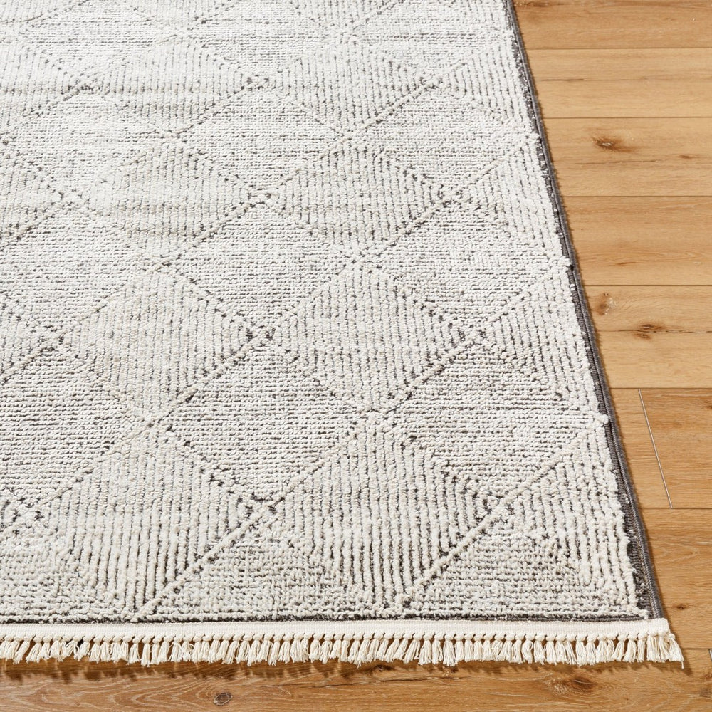 Livabliss Berlin Machine Woven Area Rug High Pile Fringe Trim Polypropylene Living Room Accent Ivory, Black 7'10" x 10' BLR2315-71010