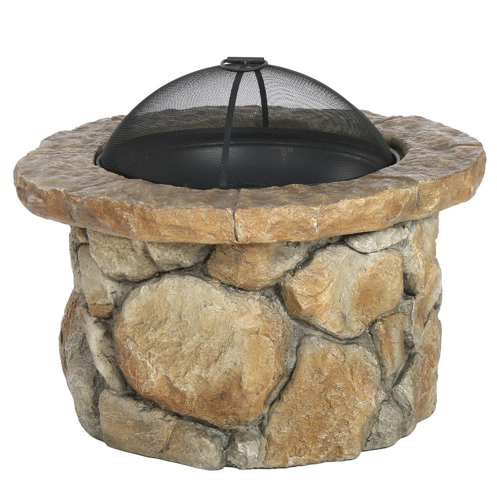English Elm 34" Outdoor Concrete Wood Burning Fire Pit with Rustic Stone Finish for Patio Gatherings 60655.00