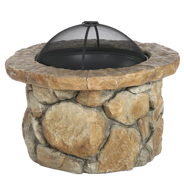 English Elm 34" Outdoor Concrete Wood Burning Fire Pit with Rustic Stone Finish for Patio Gatherings 60655.00