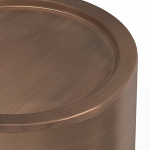 English Elm Corbin Handcrafted Metal Side Table in Antique Copper Finish — Industrial Round Cylinder End Table, 16" diameter x 21" high Bronze B136P158994