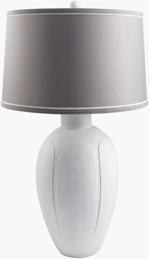 Surya Blustar 30" Traditional Accent Table Lamp - Durable Resin Body & Easy-clean Gray Shade For Home Body, White,Shade (Outside), Gray,Shade (Inside), White,Finial, White,Harp, Metallic ,Nickel,Cord, Translucent Resin,Polyester,Polyester,Plastic Blu-001