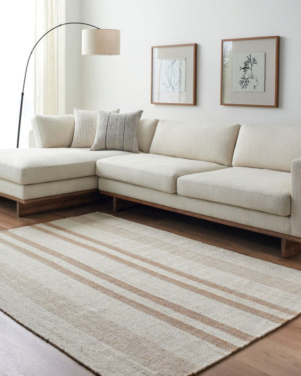 Livabliss Bolu Handwoven Wool Area Rug Geometric Pattern for Entryways and Kitchen Nooks Ivory, Sandston 5' x 7'6" BLU2302-576
